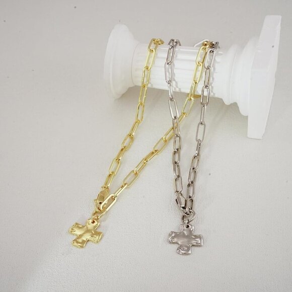 Chunky Cross Necklace Gold Silver Layered Statement Pendant Jewelry - Picture 7 of 9